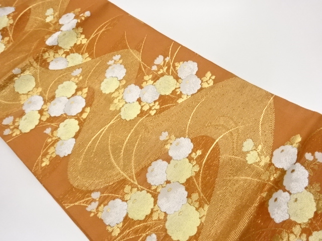 JAPANESE NAGOYA OBI FOR SUMMER / WOVEN KIKU & STREAM
